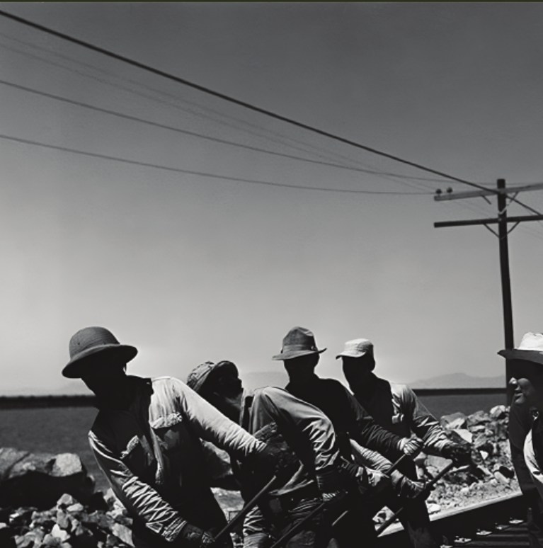 Historical photograph of a railroad crew at work